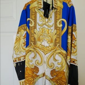 New Versace Barocco baroque jewelry print Medusa silk button down shirt